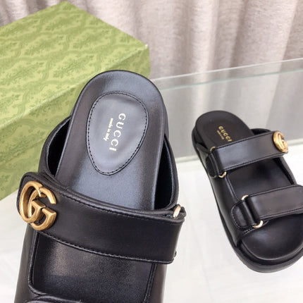 GG  Rubber Sole Logo Sandals Black