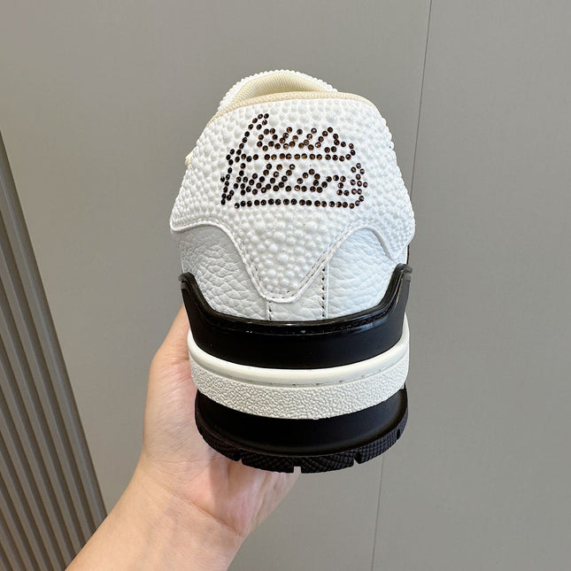 LV TRAINER CHOCOLATE BROWN DAMIER MIX WHITE GRAINED CALFSKIN