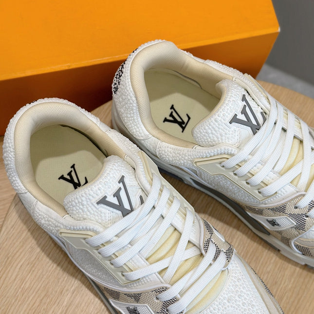 LV TRAINER BEIGE CREAM DAMIER MIX WHITE GRAINED CALFSKIN