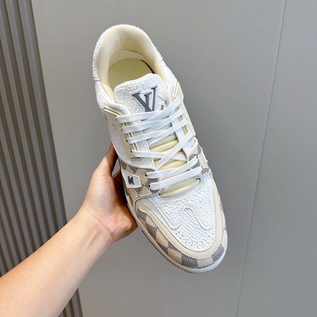 LV TRAINER BEIGE CREAM DAMIER MIX WHITE GRAINED CALFSKIN