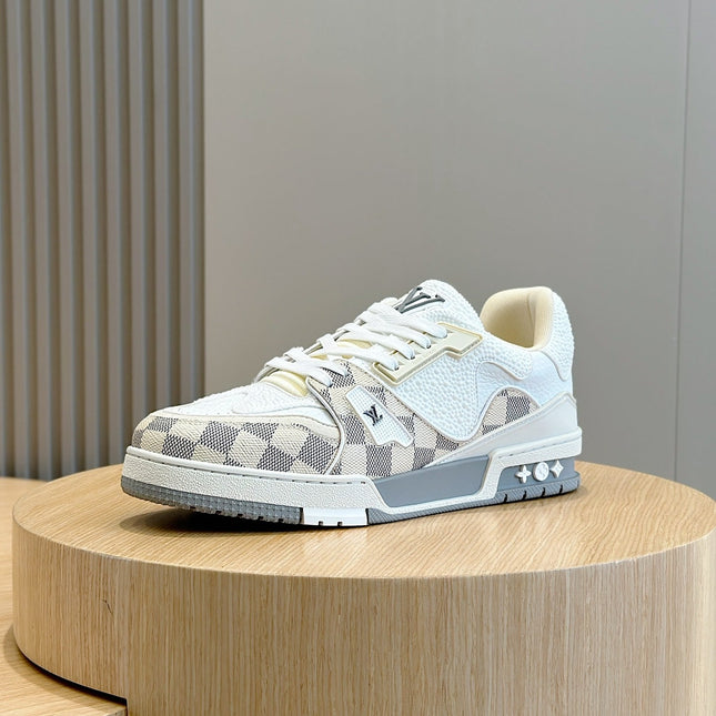 LV TRAINER BEIGE CREAM DAMIER MIX WHITE GRAINED CALFSKIN