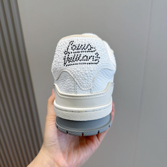 LV TRAINER BEIGE CREAM DAMIER MIX WHITE GRAINED CALFSKIN