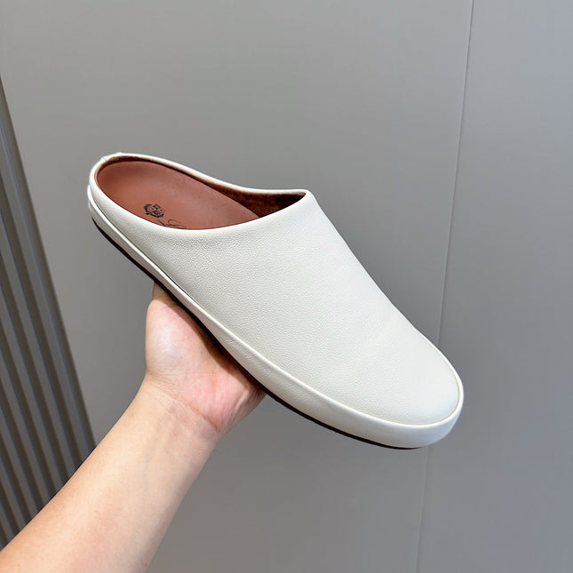 LP TOMORI SABOT MULES WHITE CALFSKIN