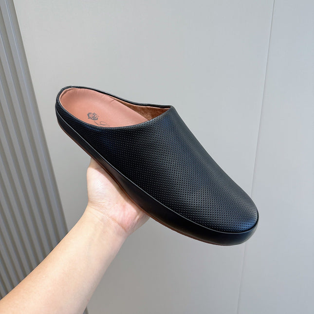 LP TOMORI SABOT MULES BLACK MESH CALFSKIN