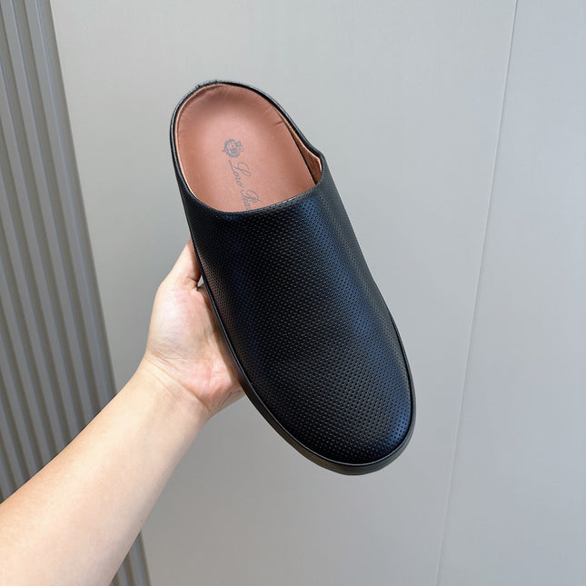LP TOMORI SABOT MULES BLACK MESH CALFSKIN