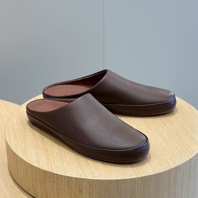 LP TOMORI SABOT MULES CHOCOLATE CALFSKIN