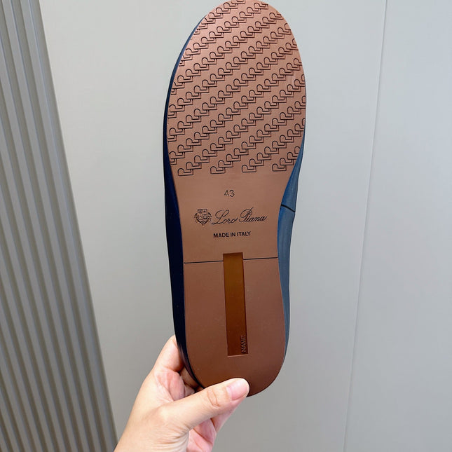 LP TOMORI SABOT MULES NAVY MESH CALFSKIN