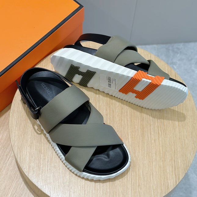HM ELECTRIC SANDAL MOSS FABRIC AND CALFSKIN