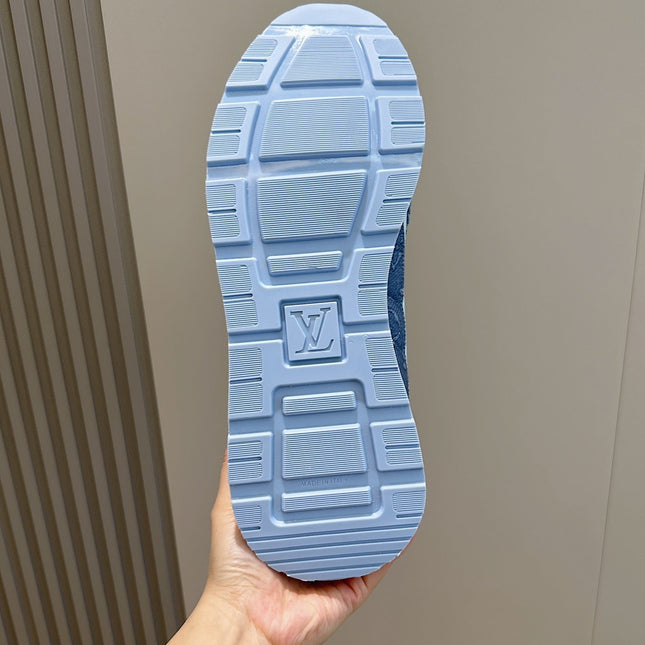 LV RUN AWAY SNEAKERS IN CERULEAN BLUE MESH FABRIC AND SUEDE