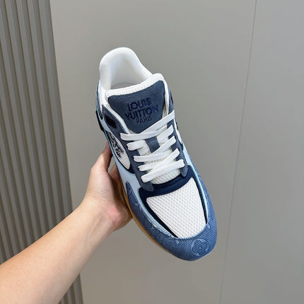 LV RUN AWAY SNEAKERS IN CERULEAN BLUE MESH FABRIC AND SUEDE