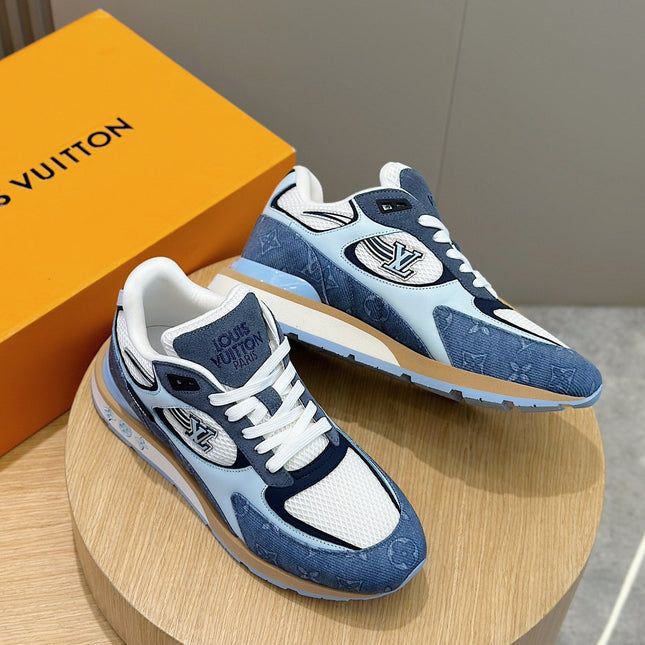 LV RUN AWAY SNEAKERS IN CERULEAN BLUE MESH FABRIC AND SUEDE