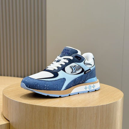 LV RUN AWAY SNEAKERS IN CERULEAN BLUE MESH FABRIC AND SUEDE