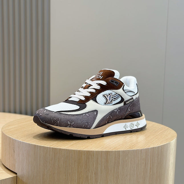 LV RUN AWAY SNEAKERS IN BROWN MESH FABRIC AND SUEDE