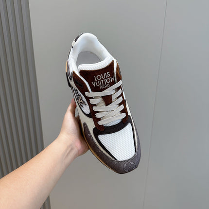 LV RUN AWAY SNEAKERS IN BROWN MESH FABRIC AND SUEDE