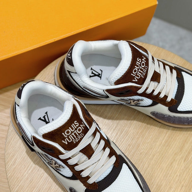 LV RUN AWAY SNEAKERS IN BROWN MESH FABRIC AND SUEDE
