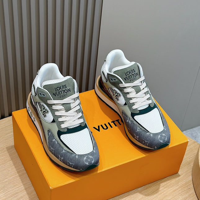 LV RUN AWAY SNEAKERS IN GREY MESH FABRIC AND SUEDE