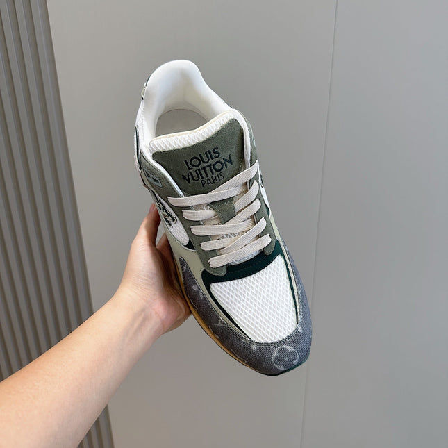 LV RUN AWAY SNEAKERS IN GREY MESH FABRIC AND SUEDE