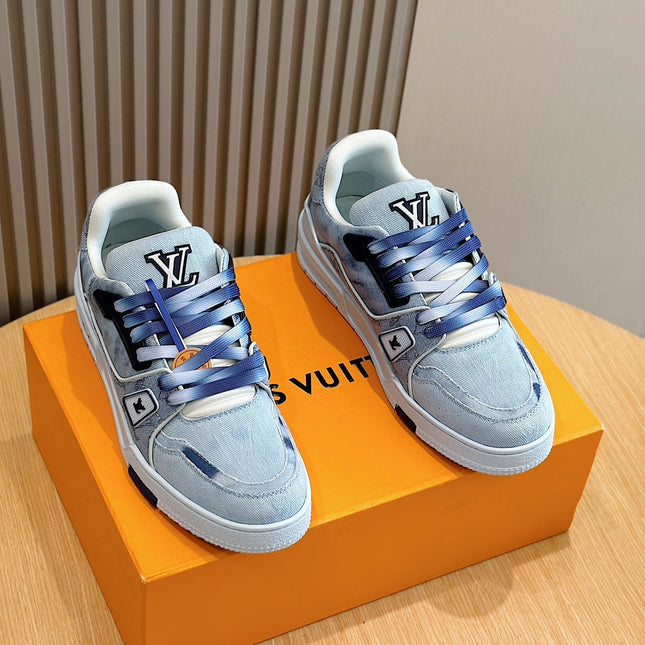 LV TRAINER SNEAKER LIGHT BLUE MONOGRAM DENIM