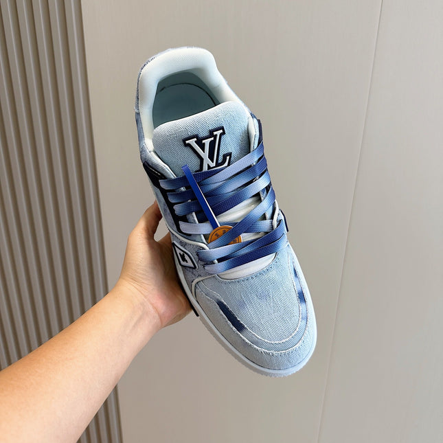 LV TRAINER SNEAKER LIGHT BLUE MONOGRAM DENIM