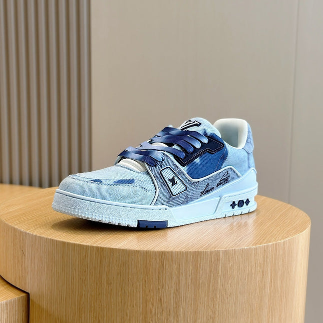 LV TRAINER SNEAKER LIGHT BLUE MONOGRAM DENIM