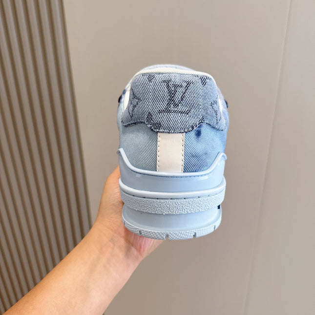 LV TRAINER SNEAKER LIGHT BLUE MONOGRAM DENIM