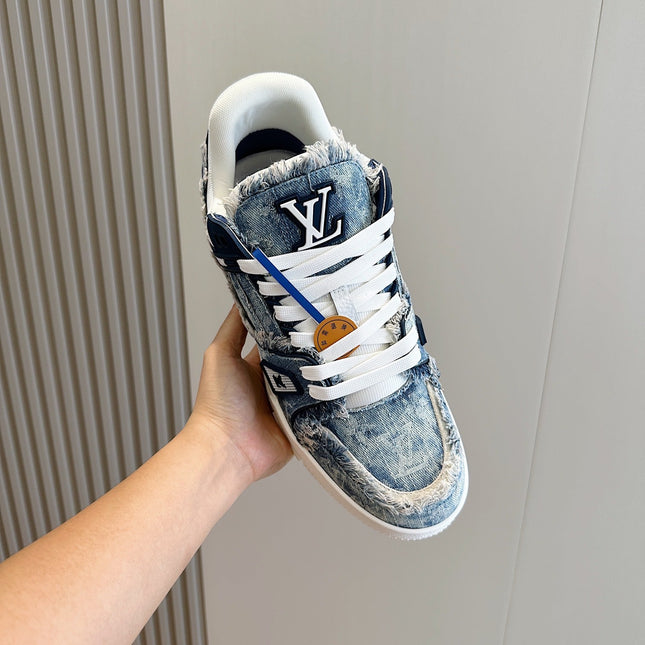 LV TRAINER SNEAKER CERULEAN BLUE MONOGRAM DENIM