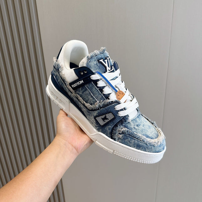 LV TRAINER SNEAKER CERULEAN BLUE MONOGRAM DENIM