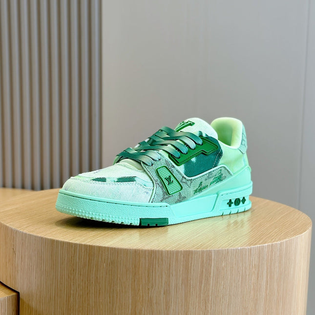 LV TRAINER SNEAKER LIGHT GREEN MONOGRAM DENIM AND CALFSKIN