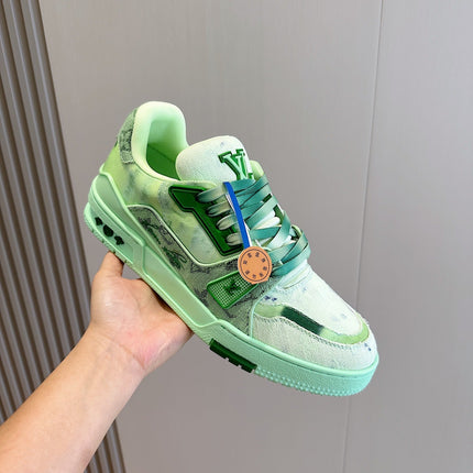 LV TRAINER SNEAKER LIGHT GREEN MONOGRAM DENIM AND CALFSKIN