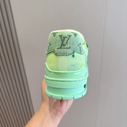 LV TRAINER SNEAKER LIGHT GREEN MONOGRAM DENIM AND CALFSKIN