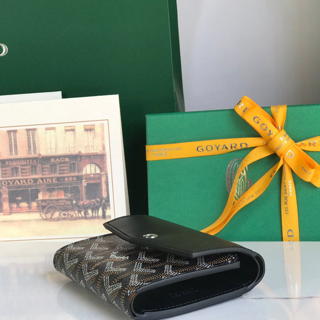 SAINT-GABRIEL WALLET 12 IN BLACK CALFSKIN AND GOYARDINE CANVAS