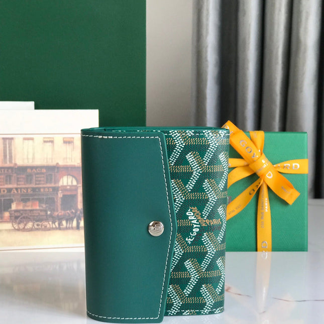 SAINT-GABRIEL WALLET 12 IN GREEN CALFSKIN AND GOYARDINE CANVAS