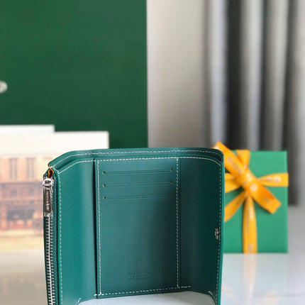 SAINT-GABRIEL WALLET 12 IN GREEN CALFSKIN AND GOYARDINE CANVAS