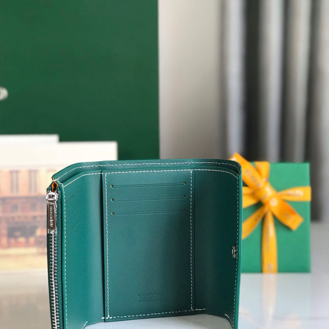 SAINT-GABRIEL WALLET 12 IN GREEN CALFSKIN AND GOYARDINE CANVAS