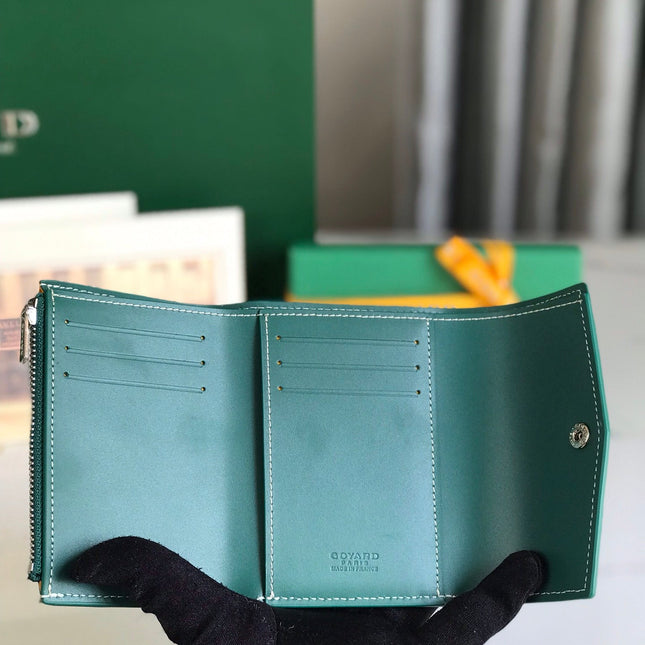 SAINT-GABRIEL WALLET 12 IN GREEN CALFSKIN AND GOYARDINE CANVAS