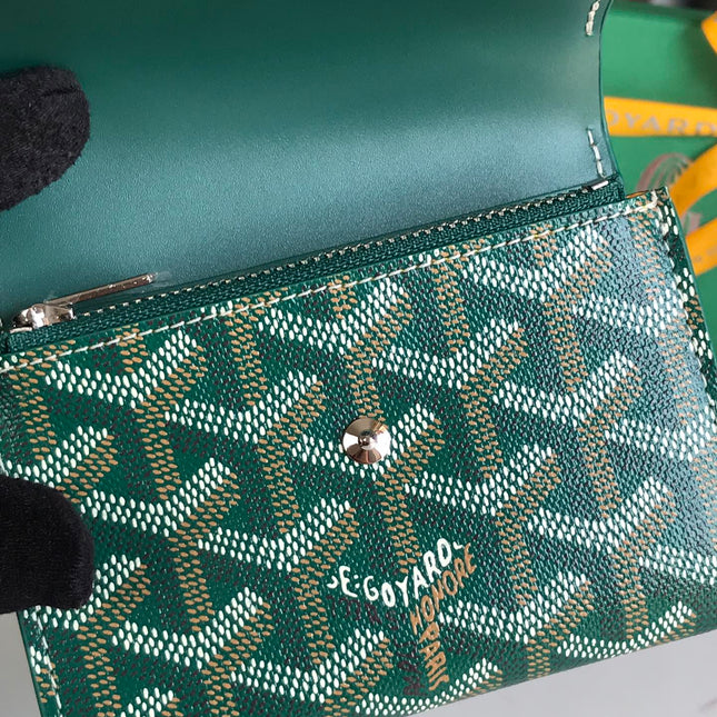 SAINT-GABRIEL WALLET 12 IN GREEN CALFSKIN AND GOYARDINE CANVAS