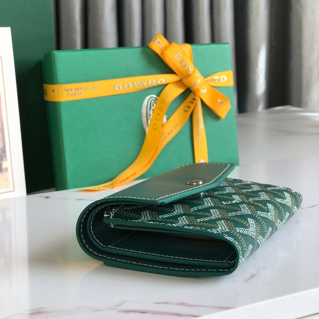 SAINT-GABRIEL WALLET 12 IN GREEN CALFSKIN AND GOYARDINE CANVAS