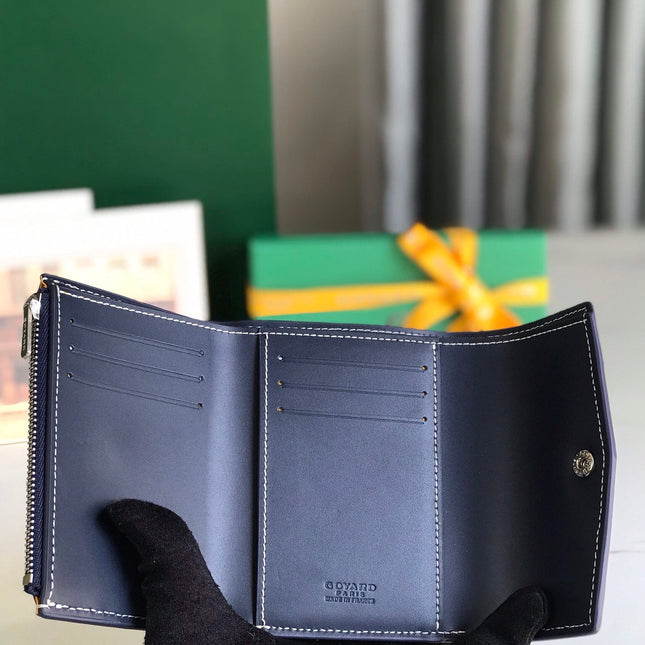 SAINT-GABRIEL WALLET 12 IN NAVY BLUE CALFSKIN AND GOYARDINE CANVAS