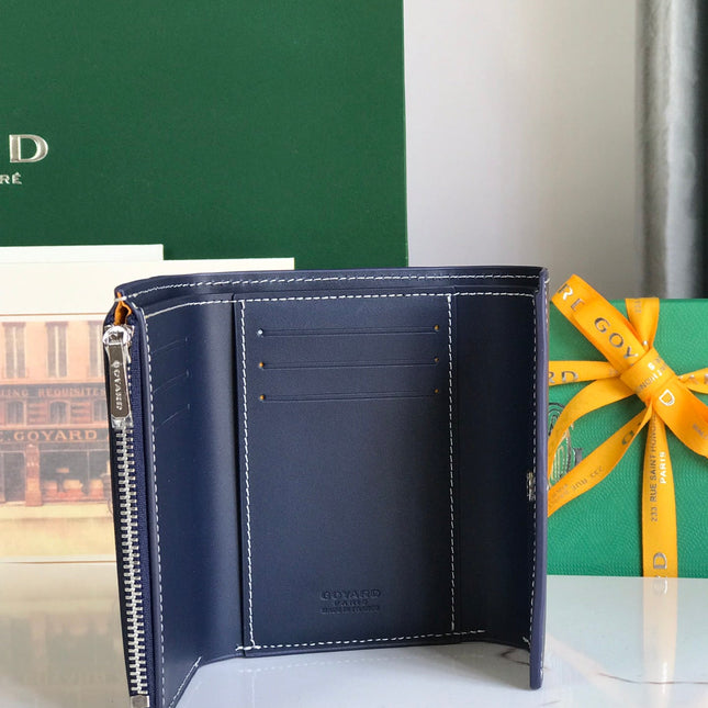 SAINT-GABRIEL WALLET 12 IN NAVY BLUE CALFSKIN AND GOYARDINE CANVAS