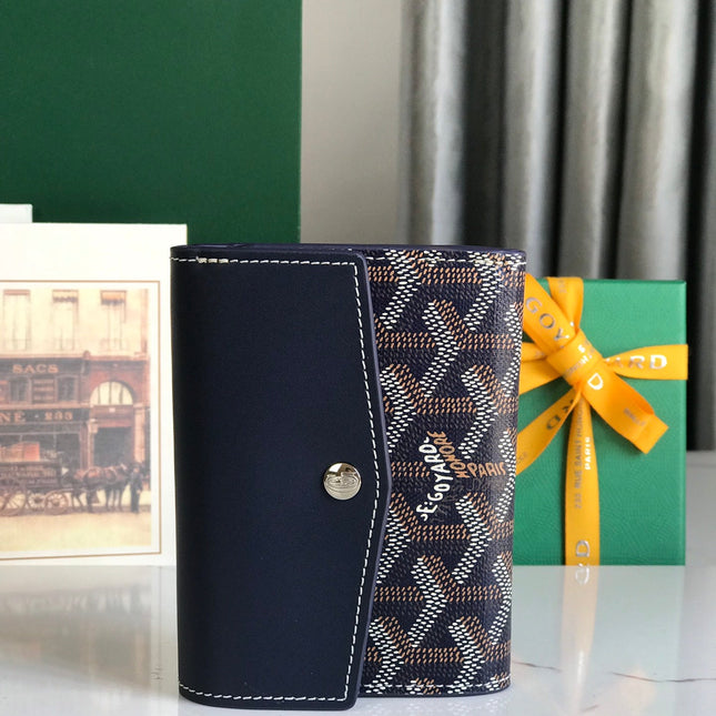 SAINT-GABRIEL WALLET 12 IN NAVY BLUE CALFSKIN AND GOYARDINE CANVAS