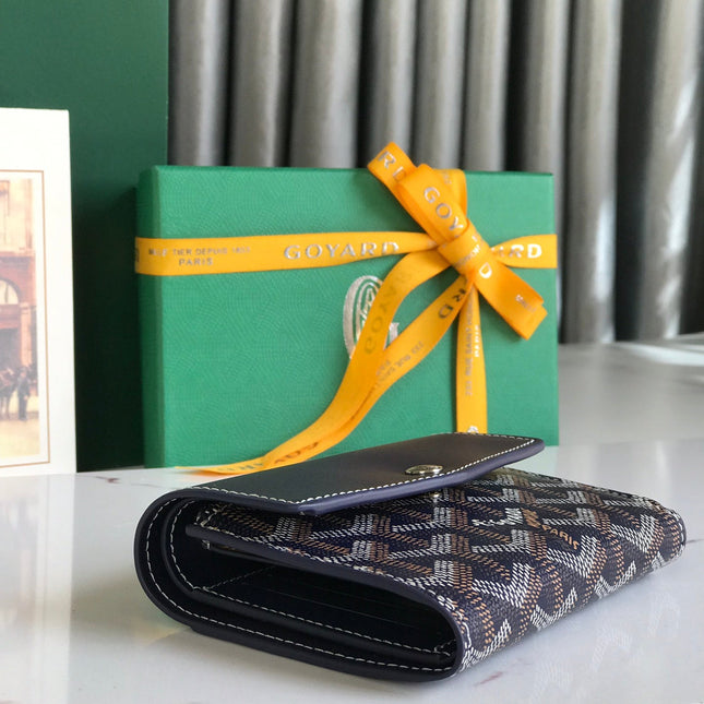 SAINT-GABRIEL WALLET 12 IN NAVY BLUE CALFSKIN AND GOYARDINE CANVAS