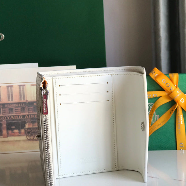 SAINT-GABRIEL WALLET 12 IN WHITE CALFSKIN AND GOYARDINE CANVAS