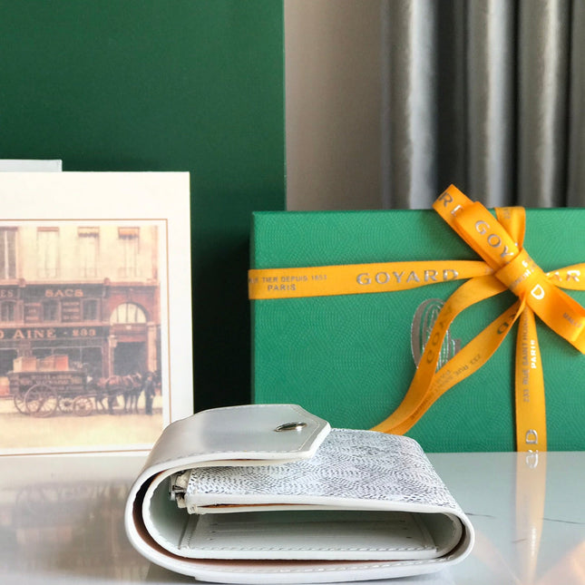 SAINT-GABRIEL WALLET 12 IN WHITE CALFSKIN AND GOYARDINE CANVAS