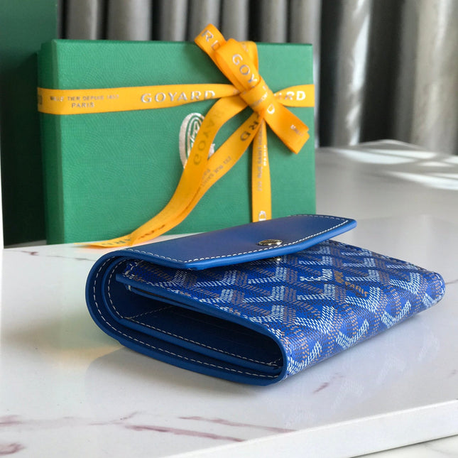 SAINT-GABRIEL WALLET 12 IN SAPPHIRE BLUE CALFSKIN AND GOYARDINE CANVAS