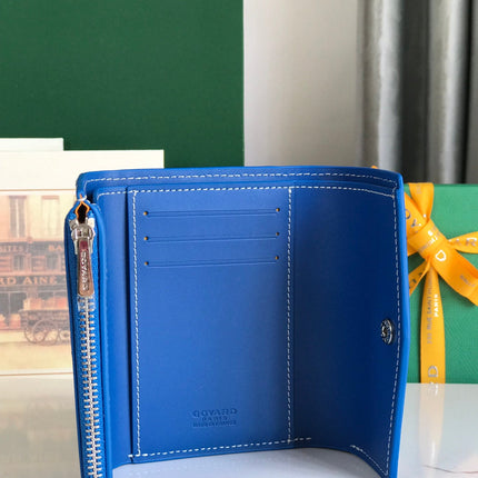 SAINT-GABRIEL WALLET 12 IN SAPPHIRE BLUE CALFSKIN AND GOYARDINE CANVAS