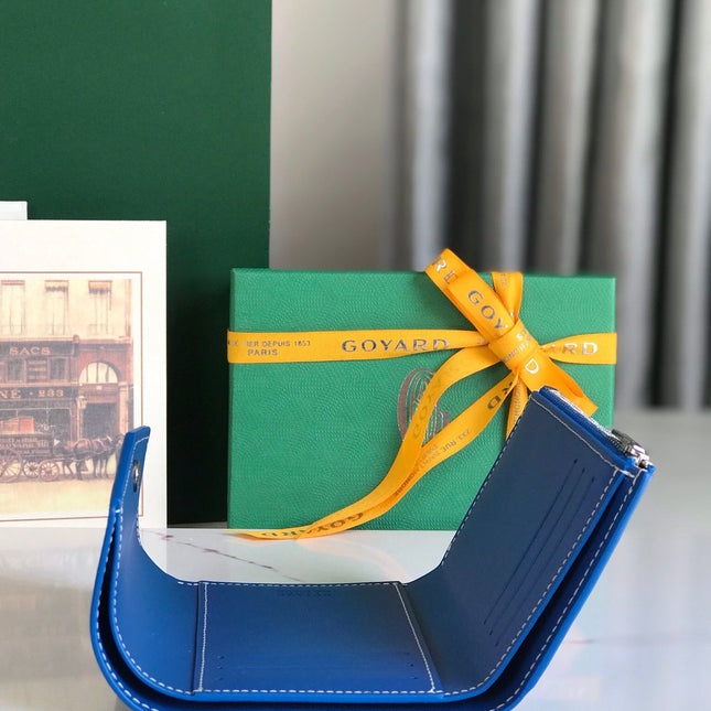 SAINT-GABRIEL WALLET 12 IN SAPPHIRE BLUE CALFSKIN AND GOYARDINE CANVAS