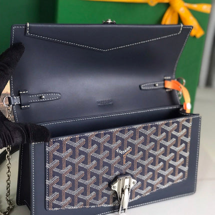 DUCHESSE MARIE-CAROLINE BAG 25 IN NAVY BLUE GOYARDINE CANVAS AND SMOOTH CALFSKIN