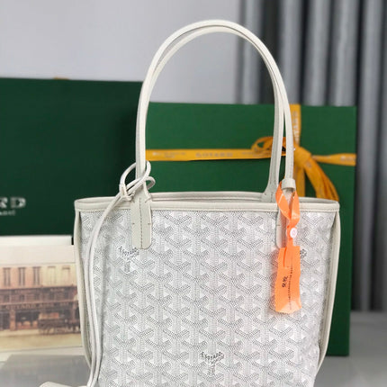 ANJOU MINI BAG 20 IN WHITE CALFSKIN AND GOYARDINE CANVAS