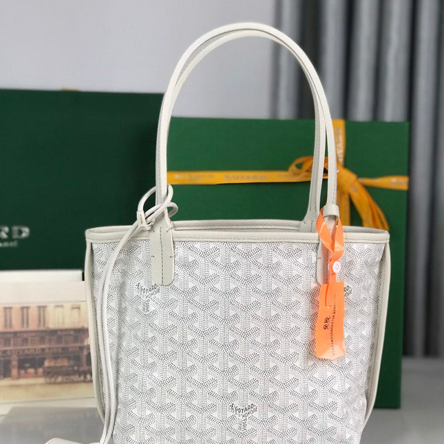 ANJOU MINI BAG 20 IN WHITE CALFSKIN AND GOYARDINE CANVAS