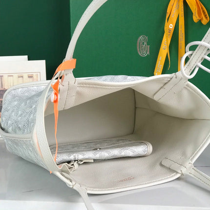 ANJOU MINI BAG 20 IN WHITE CALFSKIN AND GOYARDINE CANVAS